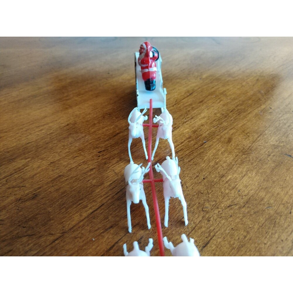 Vtg 60’s Mini Plastic Table Christmas Santa Sleigh Pinkish Reindeer Hong Kong - Picture 4 of 12